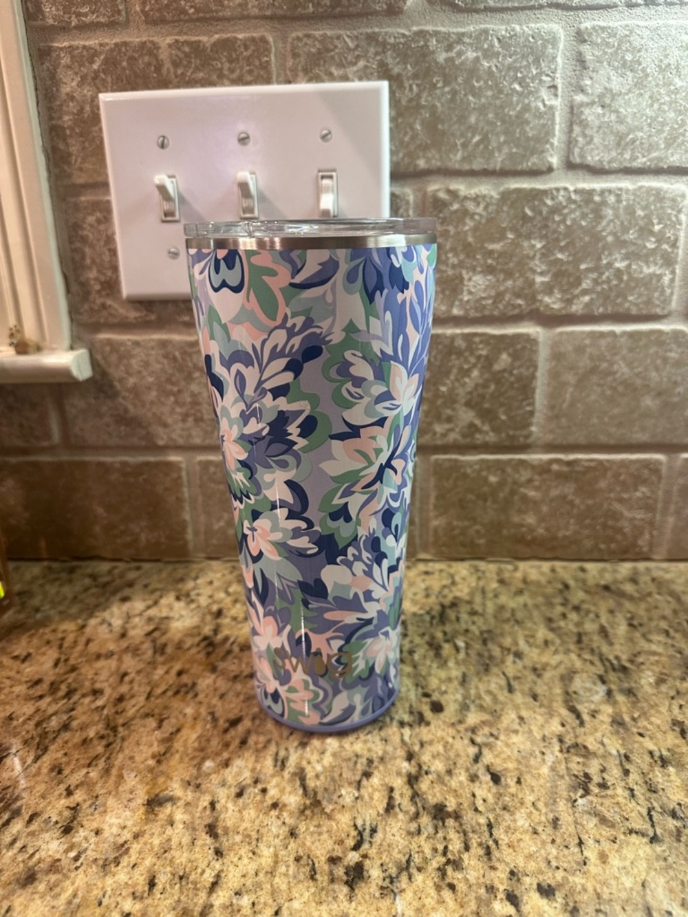 Insulated Floral Travel Tumbler - Blue & Green Pattern